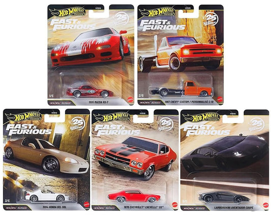 Hot Wheels Fast & Furious 25th Anniversary Premium 2026 P Case, Set of 5 Cars, HNW46-956P