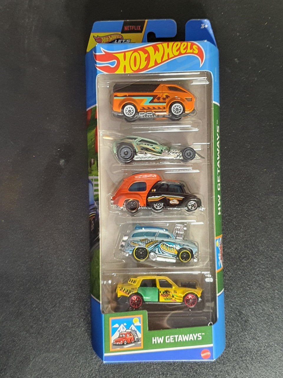 Hot Wheels - HW Getaways 5 Pack ( Time Attaxi - surf Crate - RV There Yet - surf 'n' Turf - The Vanster)